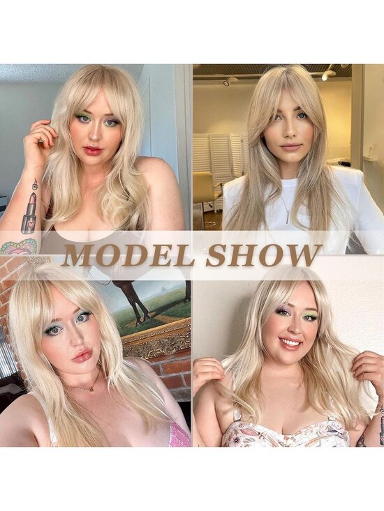 Women Light Blonde Heat Resistant Long Curly Shoulder Length Synthetic Wigs main image 5